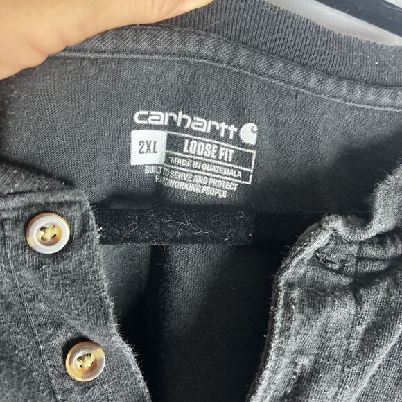 Carhartt 2XL Henley T-Shirt Black 3 Button Loose Fit Short Sleeve Pocket Relaxed - Picture 3 of 5